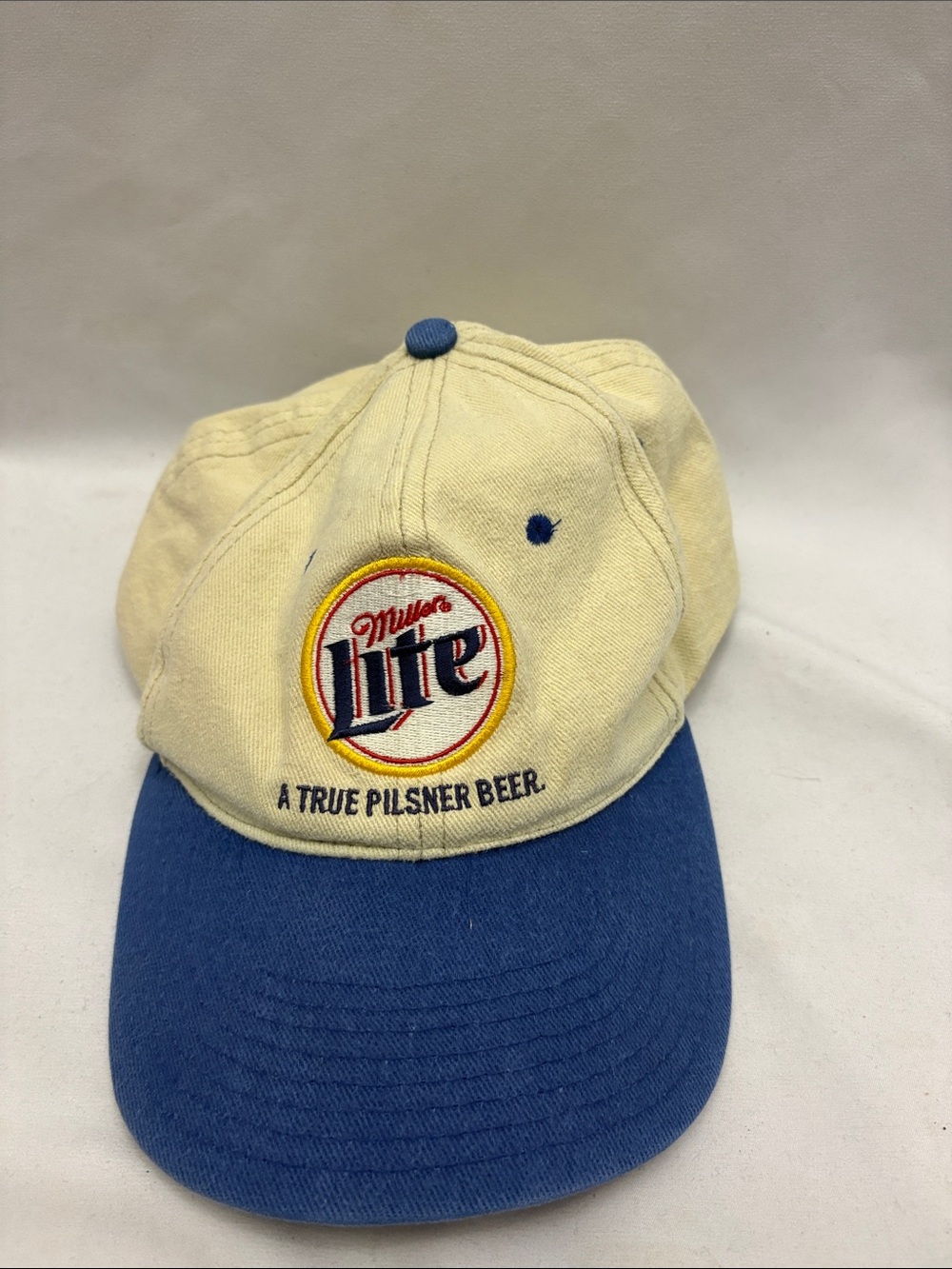 Vintage Miller Lite Hat Cap Strapback Khaki Beige Draft Beer Coors Logo